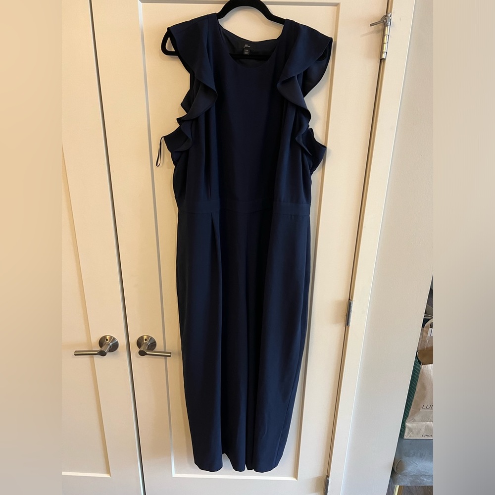 J. Crew Navy Ruffle Sleeveless Navy Jumpsuit Size 24